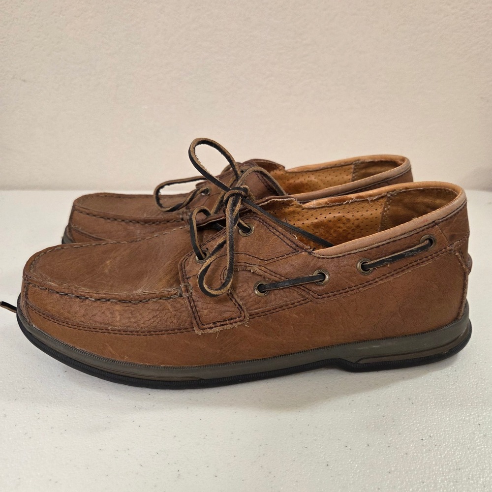 Cabela's Mens Brown Leather Boat Shoes Moc Toe Loafers 12D 82-4788 CS2723